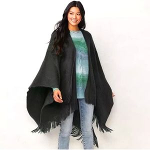 Black Lauren Conrad fringe Shawl Scarf open front Ruana shawl womens wrap